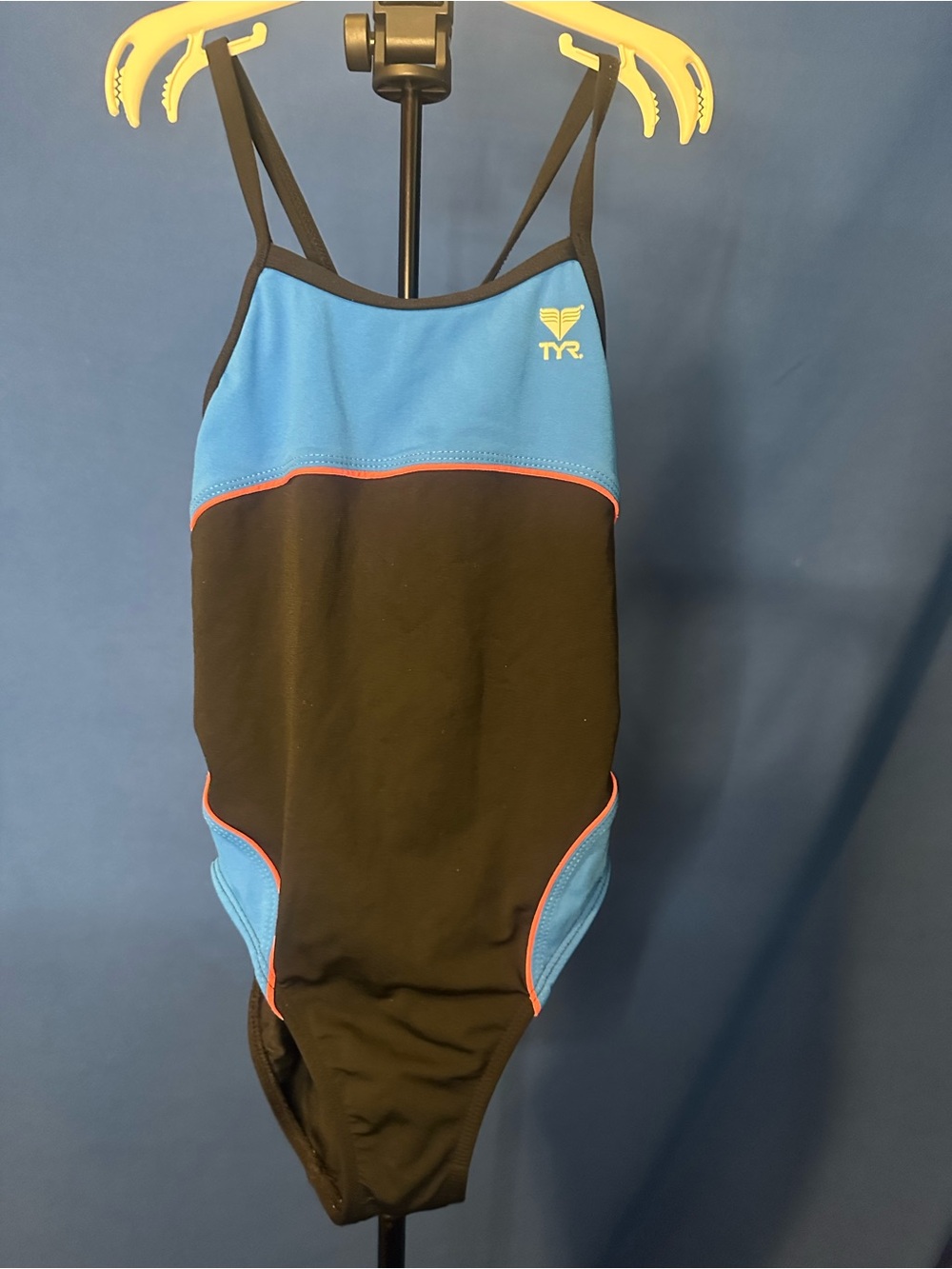 TYR Black and Blue Girls' Athletic One-Piece Swimsuit with Coral Trim